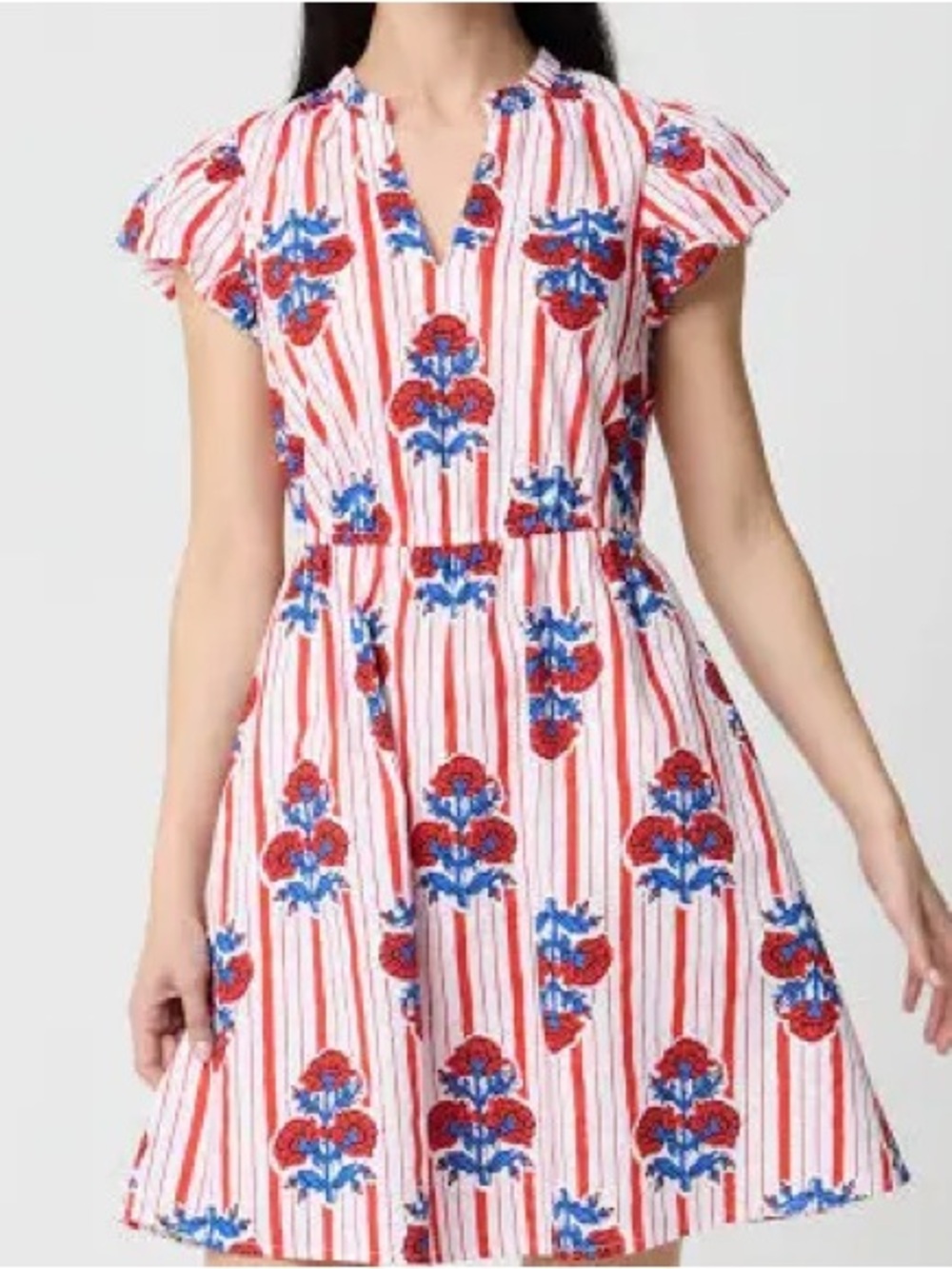 NWT J. Crew Red & Blue Floral-Stripe Fit-and-Flare Dress
